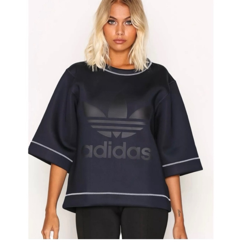 Adidas Original Trefoil Scuba Neoprene Oversized 3/4 Sleeve Sweatshirt. Like New